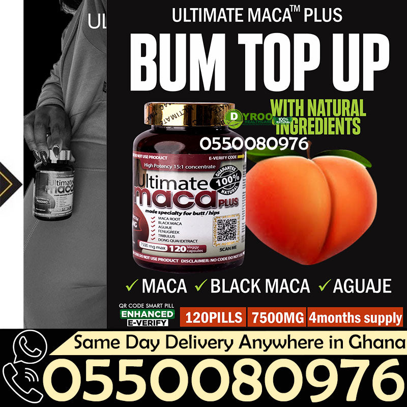 Dyroo Naturals Ultimate Maca Pills in a bottle, showing the supplement capsules on a white background.