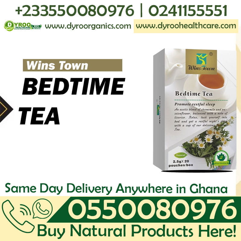 Dyroo Naturals Wins Town Bedtime Tea in a clear glass cup with herbal tea leaves and a cozy background.
