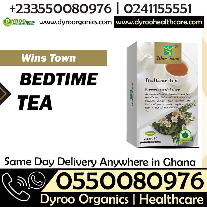 Dyroo Naturals Wins Town Bedtime Tea in a tea bag, featuring herbal ingredients in a cozy tea cup for relaxing evenings.