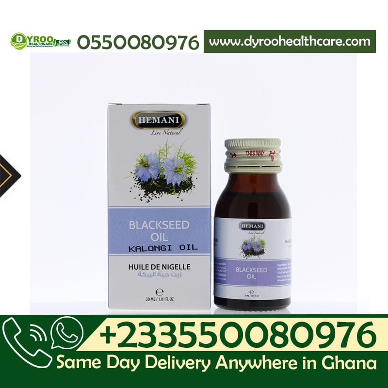 Dyroo Naturals Hemani blackseed oil in a 30ml bottle, natural oil with a dark glass container and dropper cap.