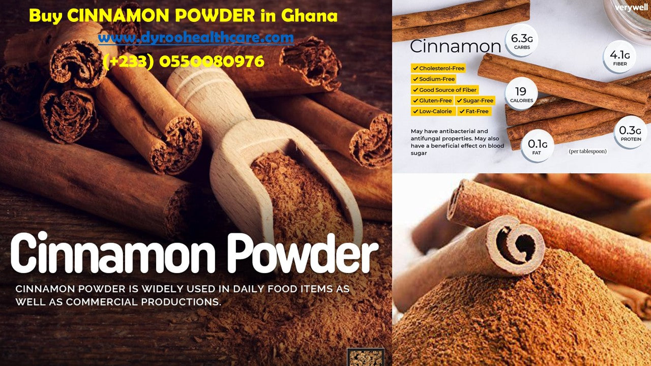 Organic Dyroo Naturals cinnamon powder in a jar, showing the fine, aromatic ground cinnamon on a neutral background.