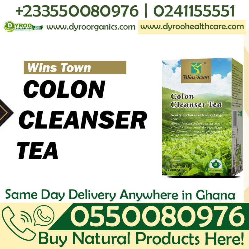 Dyroo Naturals Wins Town Colon Cleanser Tea in a tea bag, ready for brewing, with a focus on natural herbal ingredients.