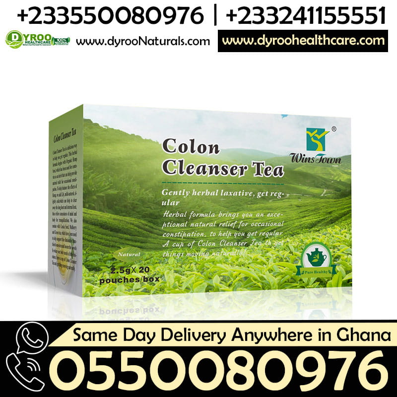 Dyroo Naturals Wins Town Colon Cleanser Tea in a tea bag, ready to brew, with dried herbs and natural ingredients visible.