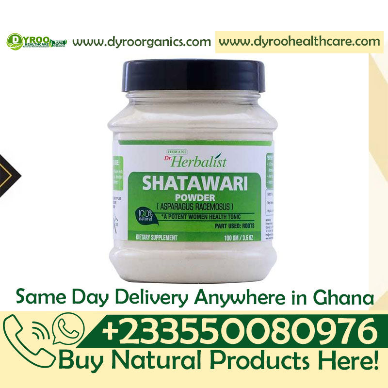 Organic Dr Herbalist Shatavari Powder by Dyroo Naturals in a 100g package, showing the fine, light-colored powdered supplement.