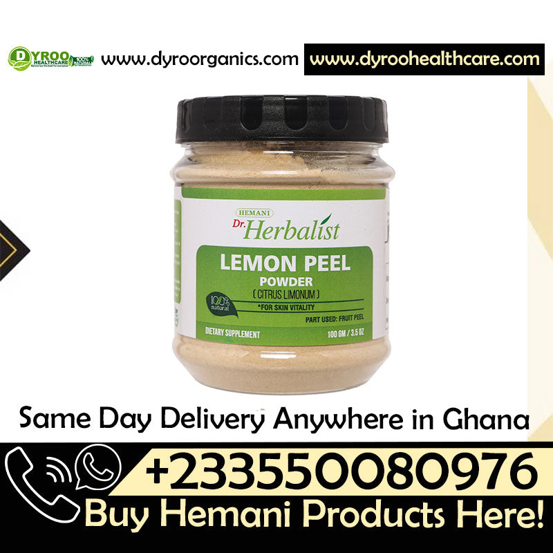 Organic Dr Herbalist Lemon Powder by Dyroo Naturals in a 100g package, showing vibrant lemon powder in a clear container.