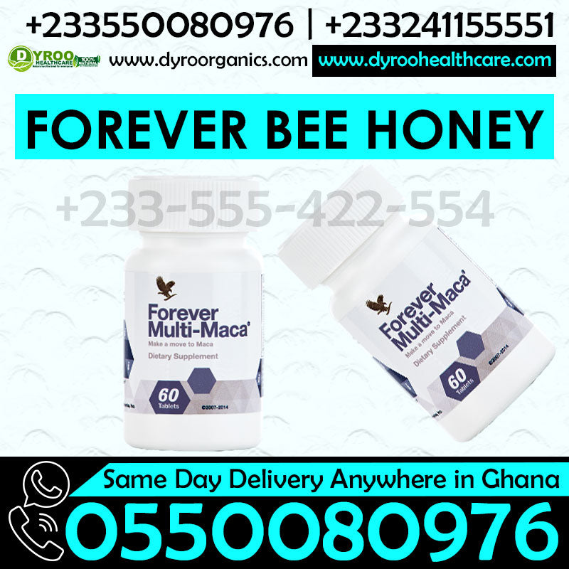 Dyroo Naturals Forever Living Multi Maca tablets, showing a bottle of supplement tablets on a white background.