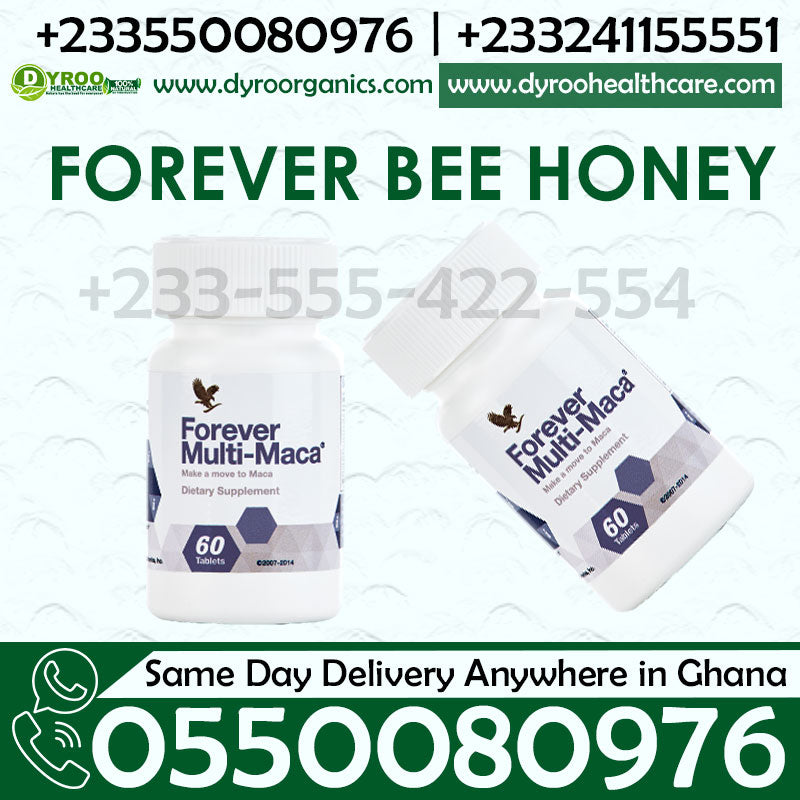Dyroo Naturals Forever Multi Maca tablets, 60 count, showing a close-up of the brown tablets in a blister pack.