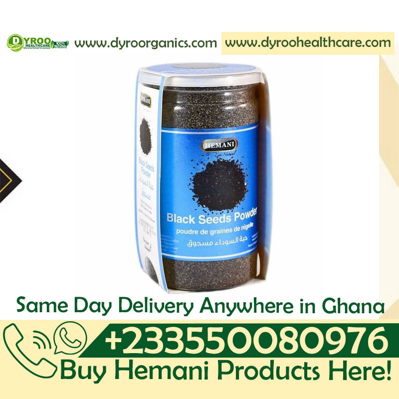 Organic Hemani black seeds powder in a 200g package, showcasing the fine black Nigella Sativa powder by Dyroo Naturals.