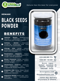 Organic Hemani Black Seeds Powder by Dyroo Naturals in a clear jar, showing fine black Nigella Sativa seed powder.