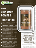 Organic Hemani cinnamon powder in a 200g pack by Dyroo Naturals, showing finely ground cinnamon in a clear container.