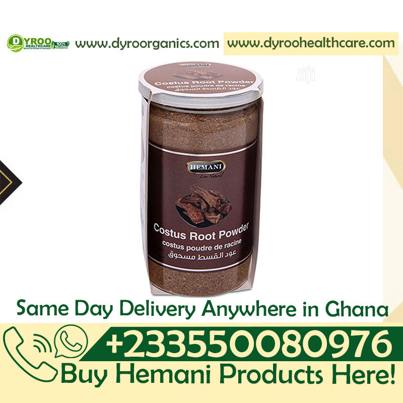 Organic Hemani Costus Roots Powder by Dyroo Naturals in a clear 200g package, showing fine, light brown root powder.