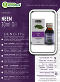 Bottle of Hemani Neem Oil by Dyroo Naturals in a 30ml glass bottle, with a label displaying product details and natural oil content.