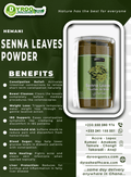 Organic Hemani Senna Leaves Powder by Dyroo Naturals in a 200g package, showing fine, greenish herbal powder in a clear container.