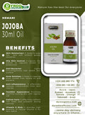 Hemani Jojoba Oil 30ml bottle from Dyroo Naturals, showing clear glass container with golden jojoba oil inside.