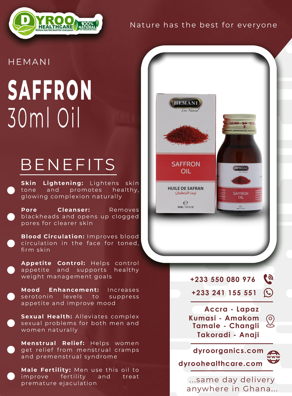 Hemani Saffron Oil Benefits