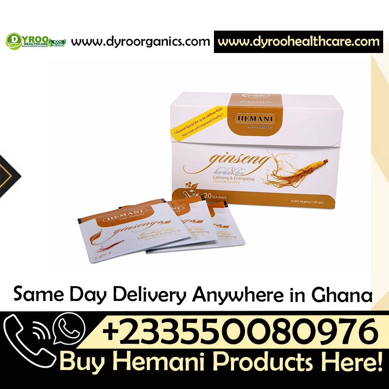Dyroo Naturals Hemani Ginseng Herbal Tea box with 20 tea bags, featuring natural herbal ginseng tea in a 40g package.