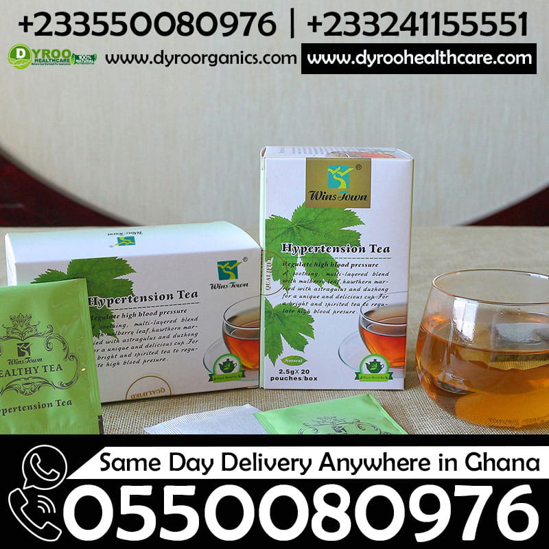 Dyroo Naturals Wins Town Hypertension Tea in a tea box, featuring herbal ingredients for blood pressure support.