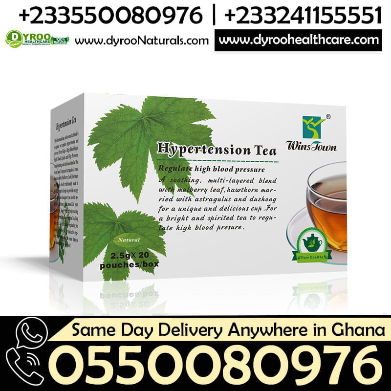 Dyroo Naturals Wins Town Hypertension Tea in a clear glass cup with tea leaves, promoting heart health and relaxation.