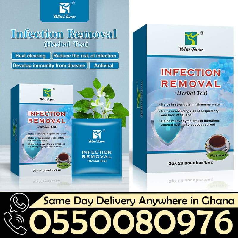 Dyroo Naturals Wins Town Infection Removal Tea in a clear glass cup, with dried herbs and tea leaves visible.