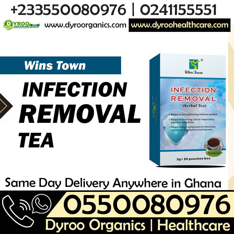 Dyroo Naturals Wins Town Infection Removal Tea in a clear glass cup with tea leaves and herbs, showcasing a natural herbal infusion.