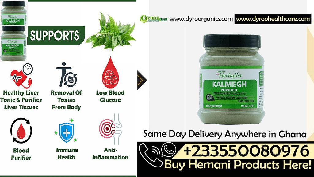 Organic Dr Herbalist Kalmegh Powder by Dyroo Naturals, 100g pack, showing fine greenish herbal powder in a clear container.