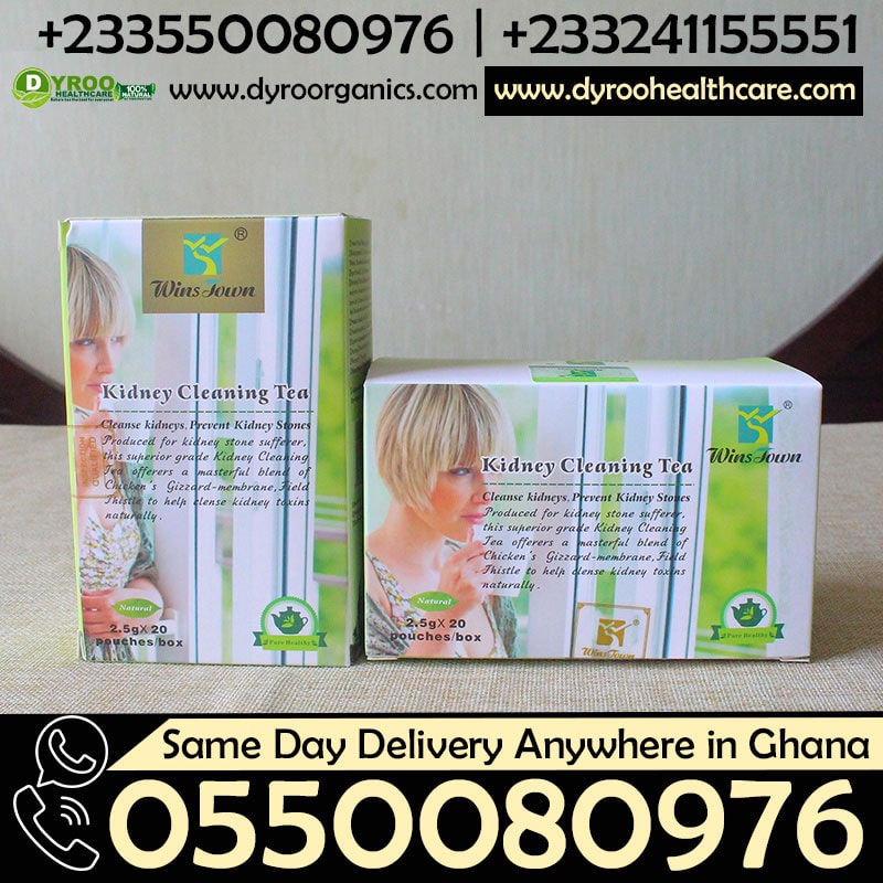 Dyroo Naturals Wins Town Kidney Cleaning Tea 20-teabag box, natural herbal tea for kidney health, with tea bags and packaging visible.