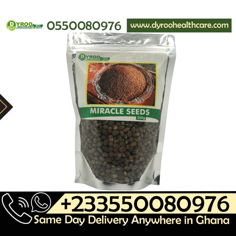 Raw organic miracle seeds in a clear glass jar, showcasing Dyroo Naturals Miracle Seeds 200 grams on a neutral background.