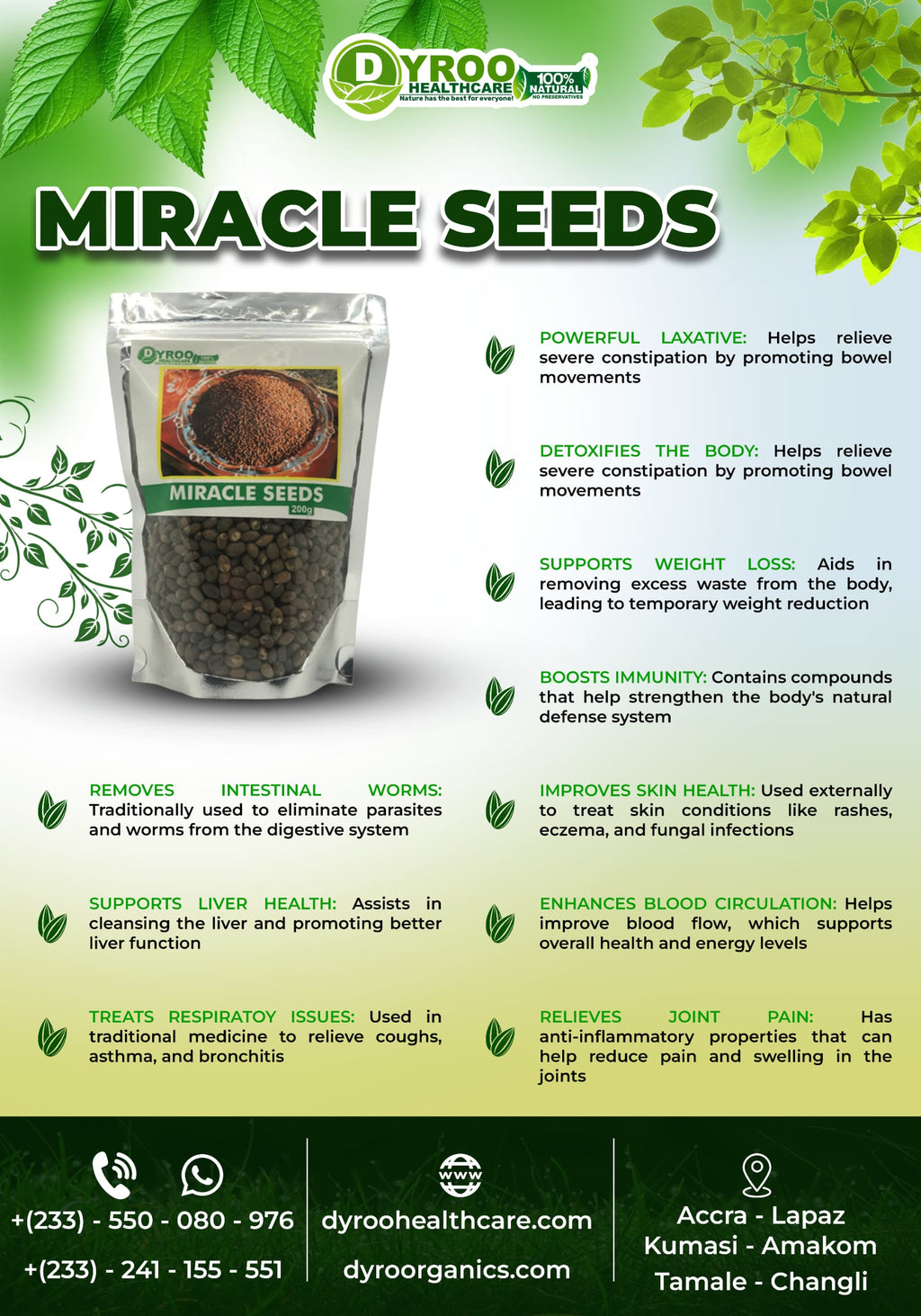 Raw organic Miracle Seeds from Dyroo Naturals, showcasing their small size and natural appearance, emphasizing health benefits.
