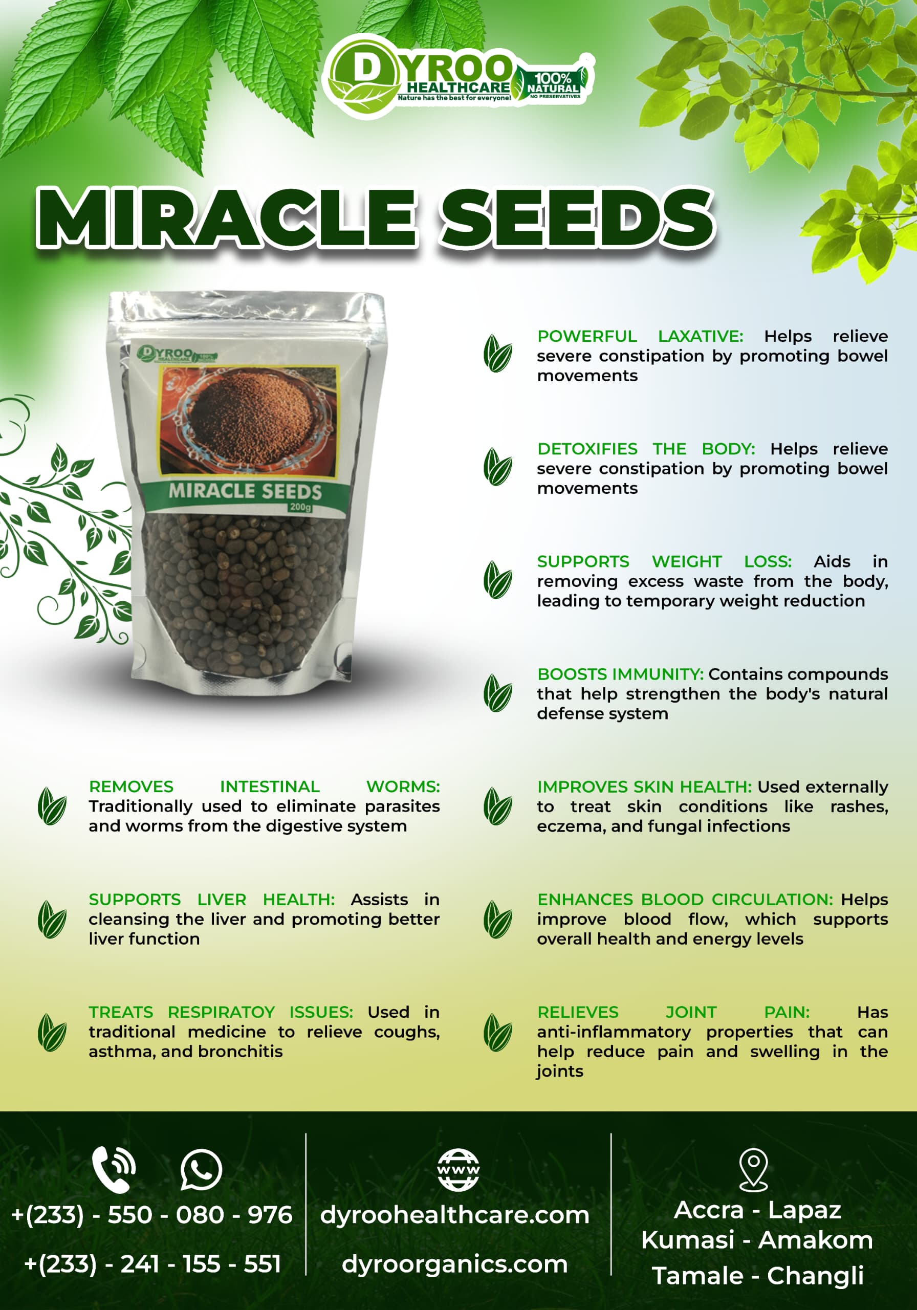 Raw organic Miracle Seeds from Dyroo Naturals, showcasing their small size and natural appearance, emphasizing health benefits.