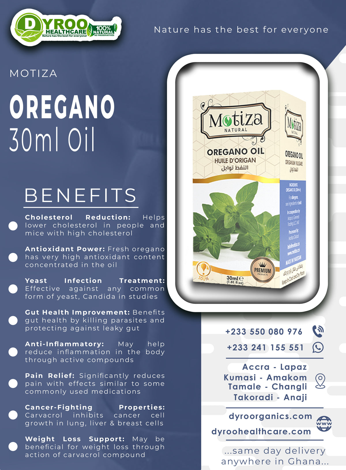 Dyroo Naturals Hemani Oregano Oil 30ml bottle, natural oil with a dropper cap, designed for health and wellness uses.