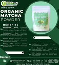 Organic Dyroo Naturals Matcha Powder 100g in a green container, finely ground vibrant green tea powder for beverages and recipes.