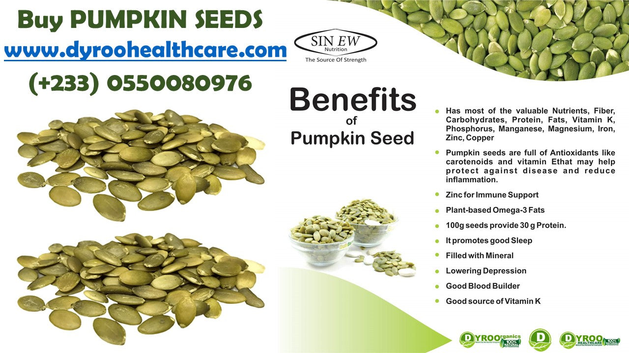 Organic pumpkin seeds by Dyroo Naturals in a 200g pack, showing raw, green pumpkin seeds ideal for snacking and baking.