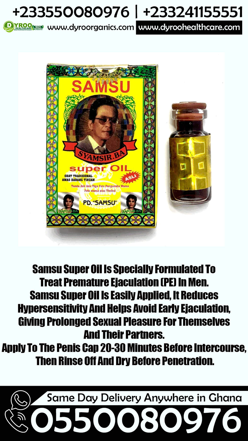 Samsu Super Oil 25ml bottle by Dyroo Naturals, featuring the clear glass container and label with natural herbal ingredients.