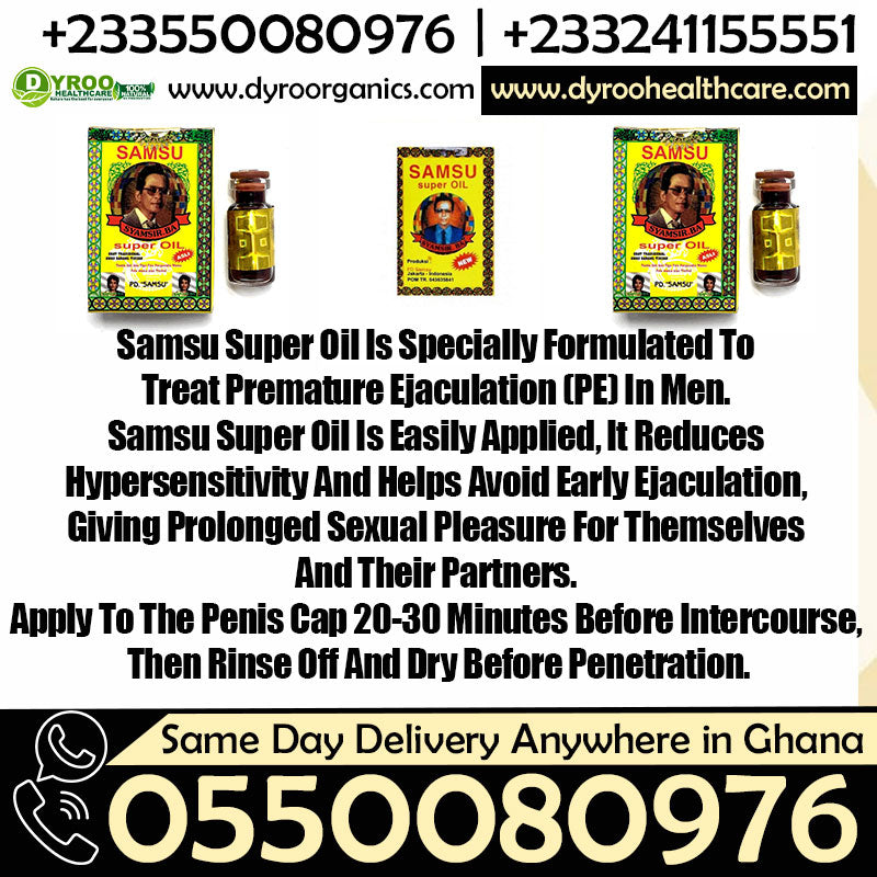 Samsu Super Oil 25ml by Dyroo Naturals, featuring a clear glass bottle with a dropper cap and vibrant natural oil inside.