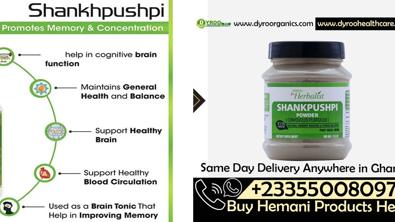 Organic Dr Herbalist Shankpushpi Powder by Dyroo Naturals in a 100g package, enriching mental clarity and brain health.