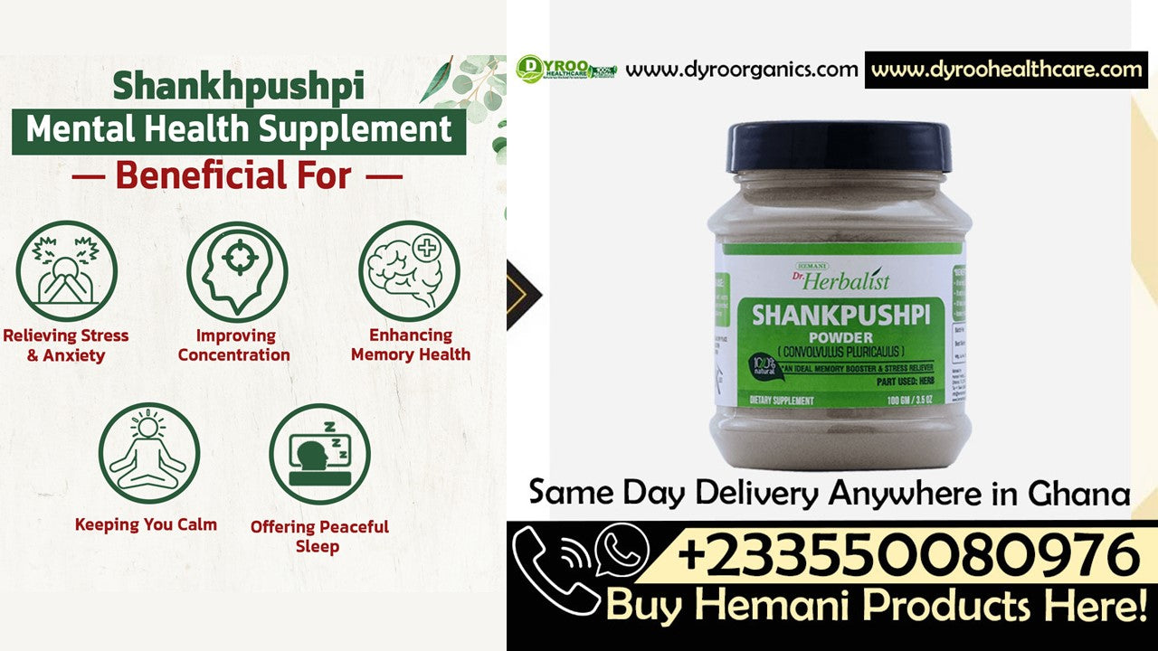Organic Dr Herbalist Shankpushpi powder by Dyroo Naturals in a 100g package, ideal for boosting brain health.