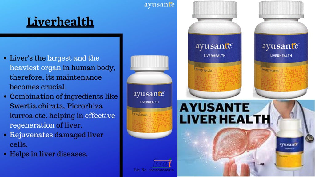 Dyroo Naturals Ayusante Liverhealth 60 veg capsules for liver wellness, showing the natural capsules in a clear container.