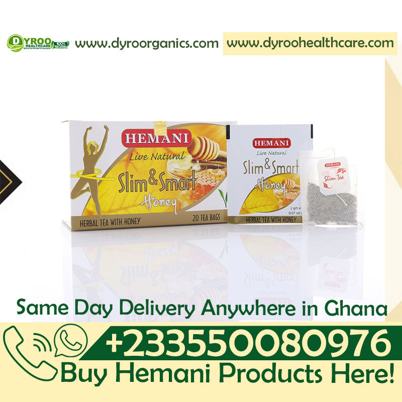 Dyroo Naturals Slim & Smart Herbal Slim Tea with Honey flavor, 20 tea bags, featuring the tea bag packaging with honey-flavored herbal blend.