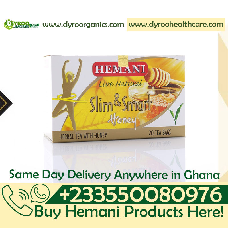 Dyroo Naturals Slim & Smart Herbal Slim Tea with Honey flavor in a 20 tea bag package, featuring golden tea bags and honey flavor labels.