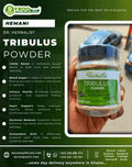 Organic Dr Herbalist Tribulus Powder by Dyroo Naturals in a clear 100g package, showing the green herbal powder inside.