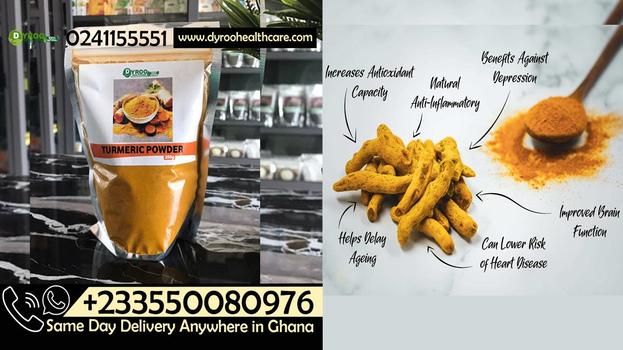 Organic Dyroo Naturals turmeric powder in a 200g package, showcasing bright yellow powdered turmeric on a clean background.