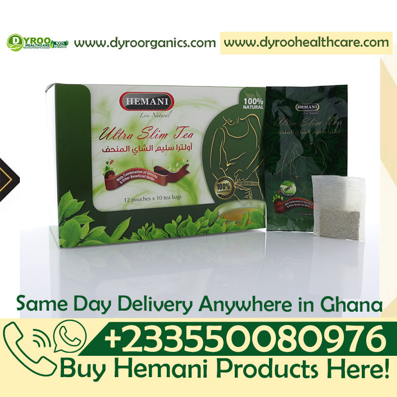 Dyroo Naturals Hemani Ultra Slim Tea in 12 pouches with 10 teabags each, natural herbal tea for weight management.