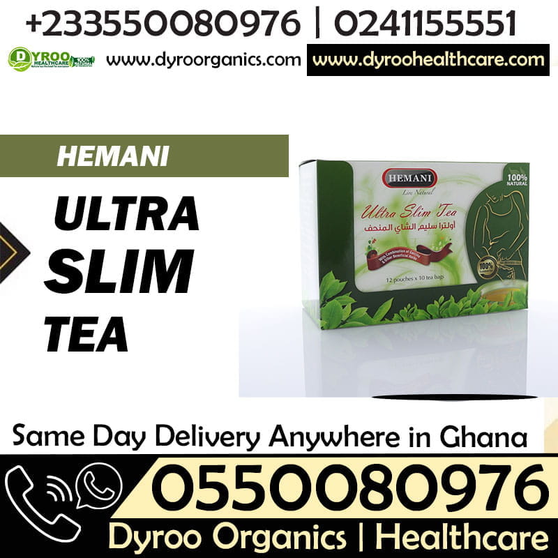 Dyroo Naturals Hemani Ultra Slim Tea pouches with natural ingredients, featuring 12 packs of 10 teabags each, for healthy weight management.