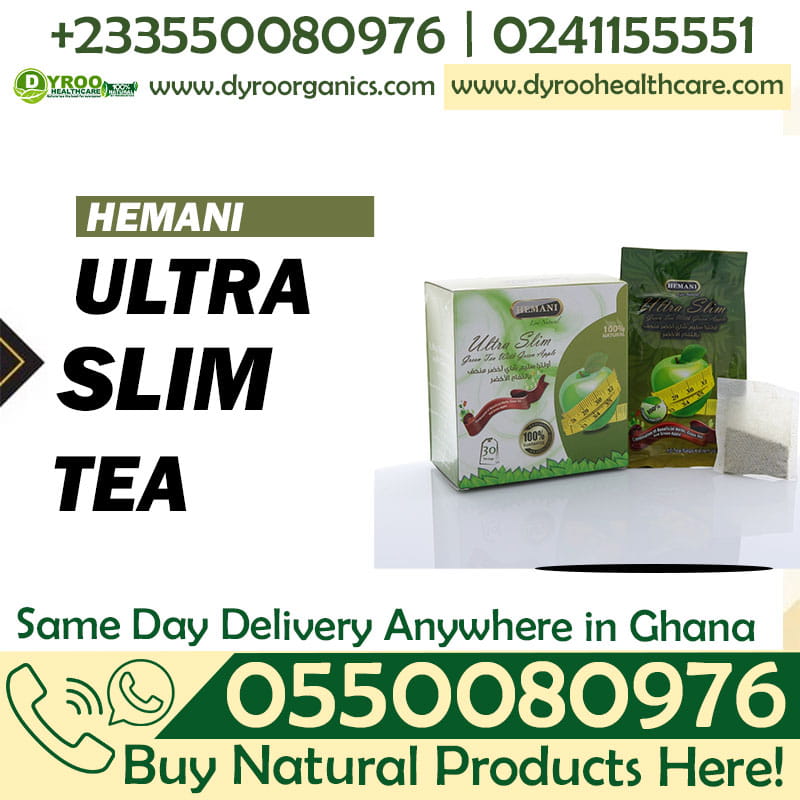 Dyroo Naturals Hemani Ultra Slim Green Tea with Green Apple, 30 tea bags, featuring fresh green apple flavor in natural tea packaging.