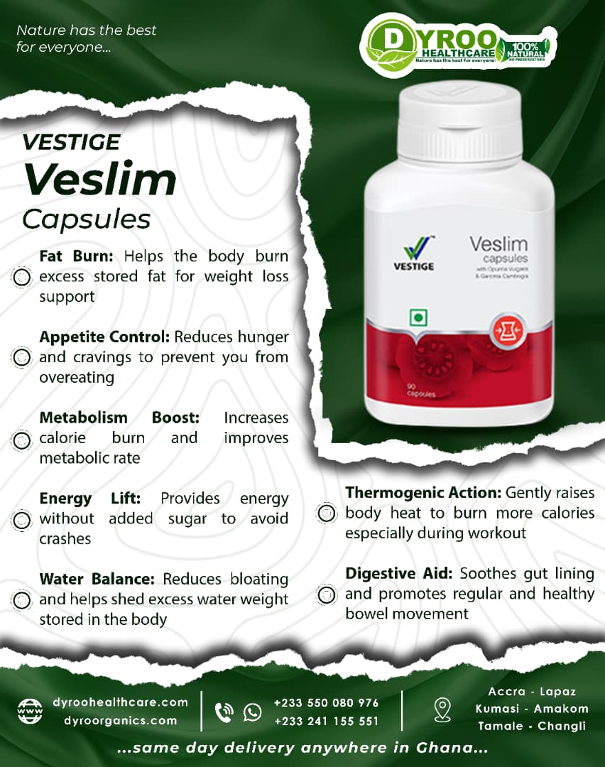 Dyroo Naturals Veslim capsules for natural weight loss, 90 capsules, showing the softgel supplement bottle with capsules inside.