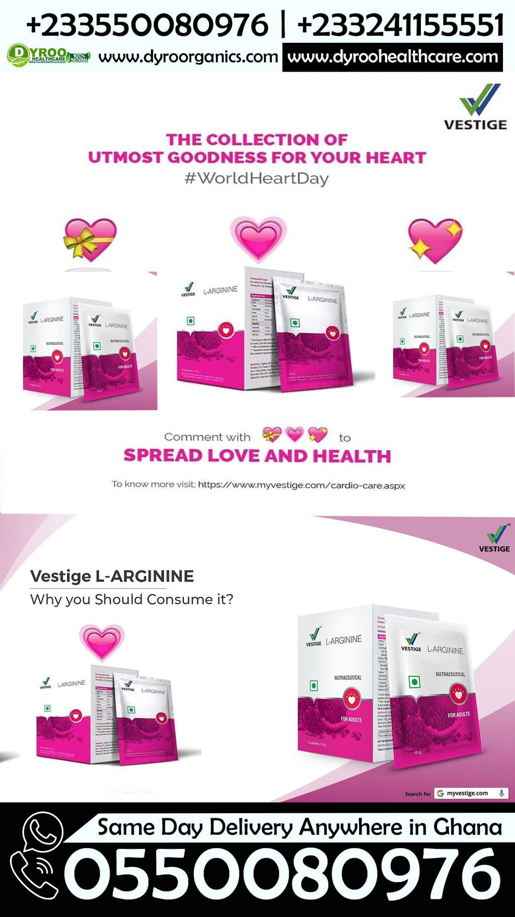 Organic L-arginine powder sachets by Dyroo Naturals for supporting healthy blood circulation.